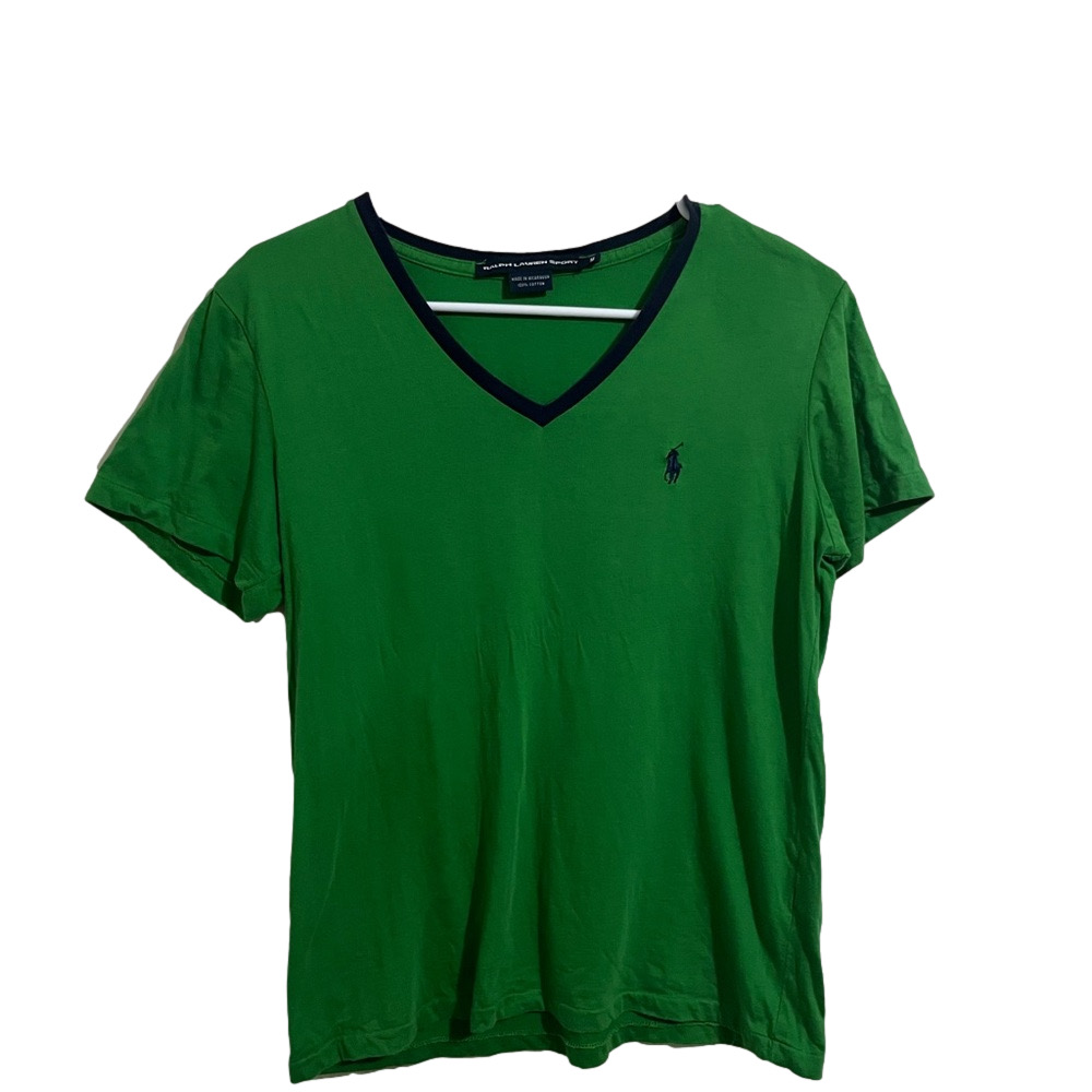 Ralph Lauren Green V-Neck T-Shirt/Top 100% Cotton Preppy Size: M